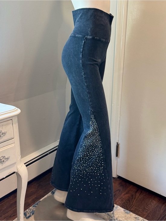 T Party Fashion Pants - T Party Rhinestone Flare yoga Leggings Blue Acid Wash Size Large Y2K